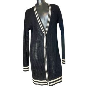 American Eagle Duster Button Black White Trim Button Women's Sweater Cardigan